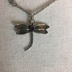 Dragonfly sterling silver charm with amethyst